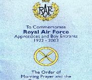 Cover Page Of Service Held In May 2002 Commemorating RAF Apprentices And Boy Entrants