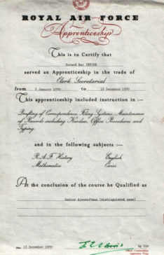 RAF_certificate_Gerry_Irvine
